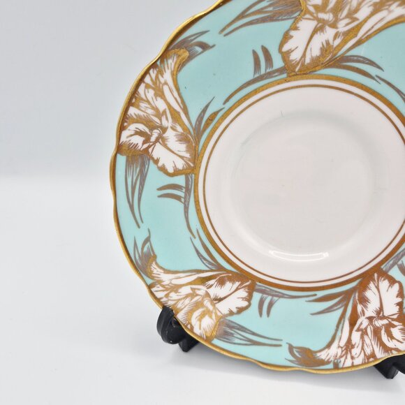 Royal Stafford Turquoise & Gold Acanthus Leaves Tea Cup & Saucer Bone China UK - Picture 4 of 13